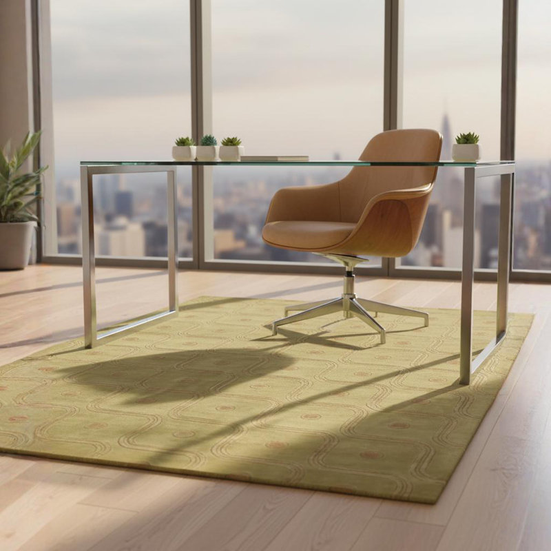 Aadi Geometric Hand-Knotted Wool Yellow/Beige Area Rug, Rectangle 5' x 7'6"