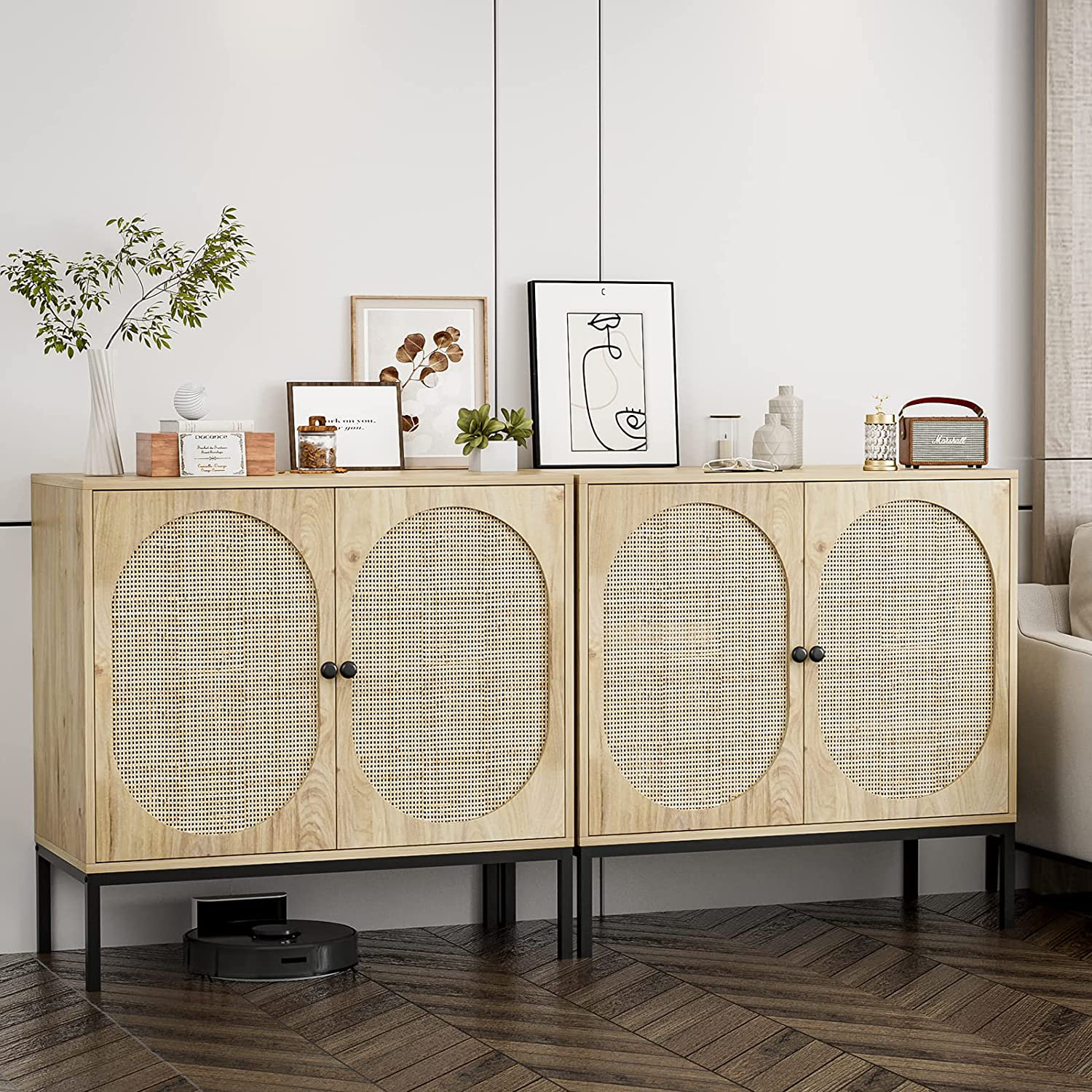 Boho Mina Rattan TV Cabinet with Storage Doors