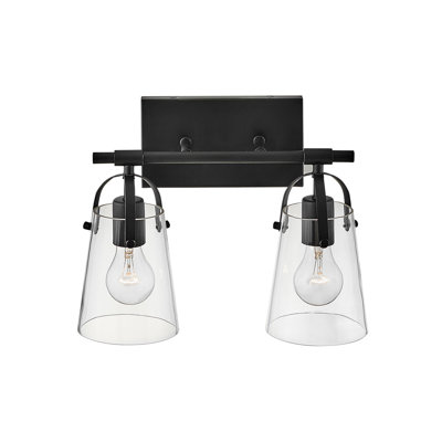 Foster 2-Light Dimmable Black Vanity Light with Clear Shade