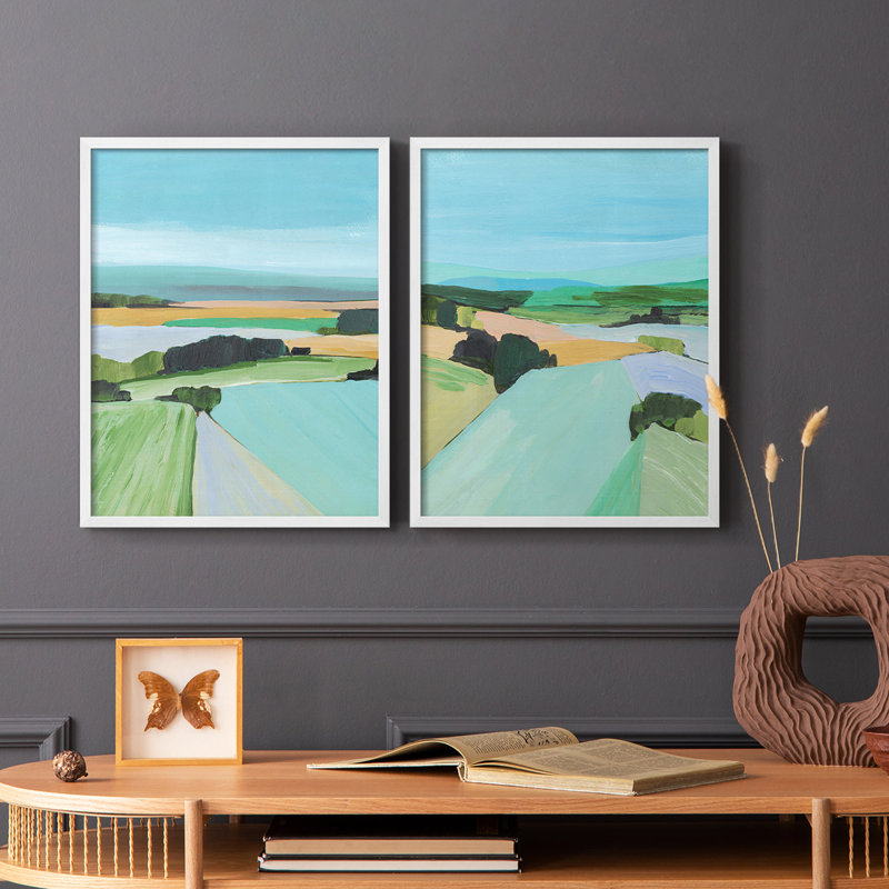 «Bright Coloured Countryside III», reproduction encadrée de qualité supérieure - prête à être accrochée - aucun clou requis - aucun clou requis