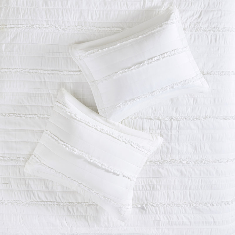 Ensemble de courtepointe en microfibre 4 pièces avec motifs à volants et coussin décoratif - Élégance décorative glamour