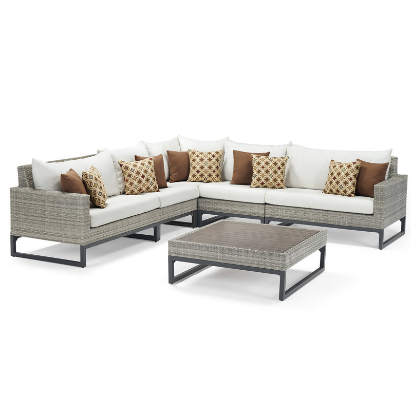 6 Piece Outdoor Sectioanl Seating Group, Cast Coral Sunbrella® Plainweave, Gray