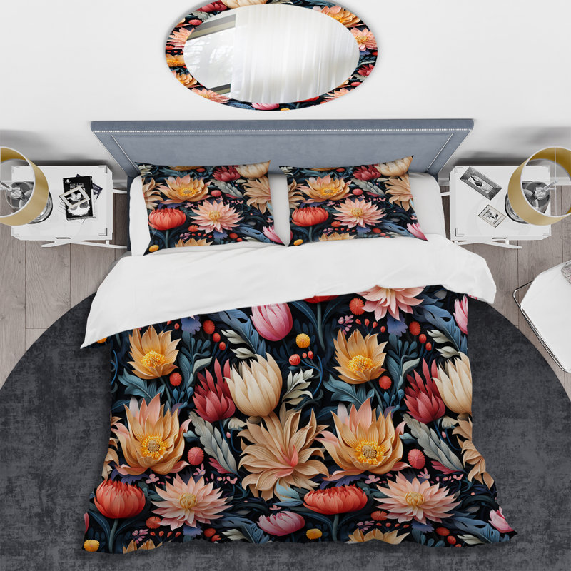 Motif floral Florescence - Ensemble de housse de couette floral - Polyester microfibre