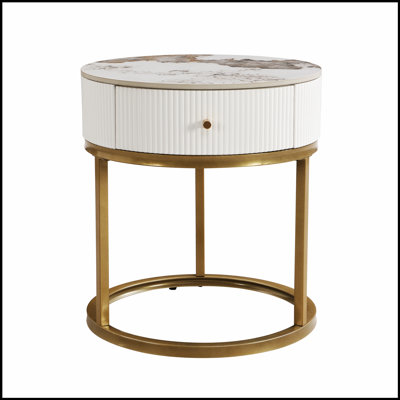 Table de chevet 19,68 pouces avec tiroir, table de bout ronde élégante en marbre pour le rangement et le style