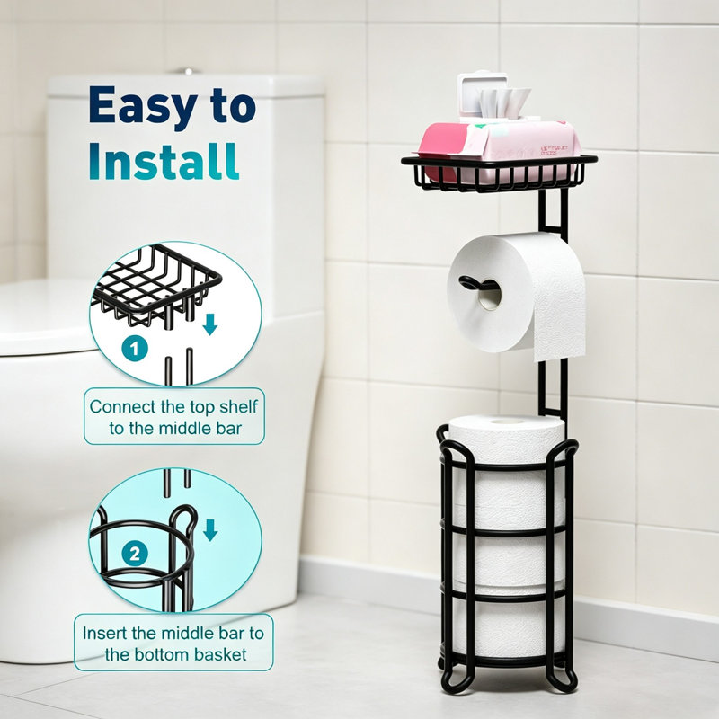 Free Standing Toilet Paper Holder, Black