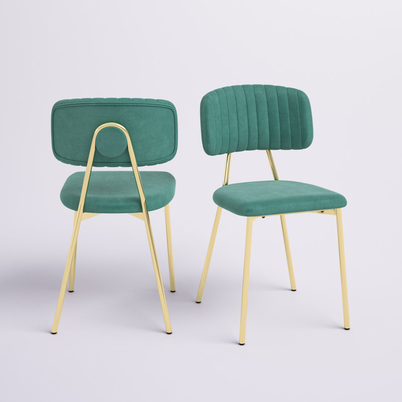 Addington 19'' H Velvet Upholstered Side Chair, Green, Gold