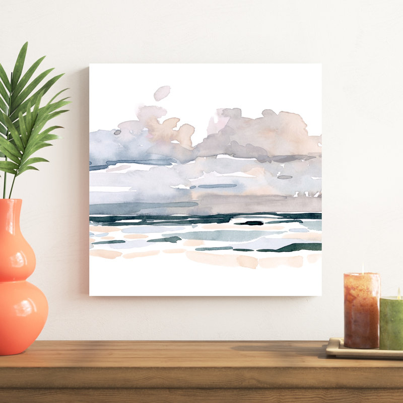 «Soft Coastal Abstract II» par Emma Scarvey - peinture sur toile tendue, H 20 po x l 20 po