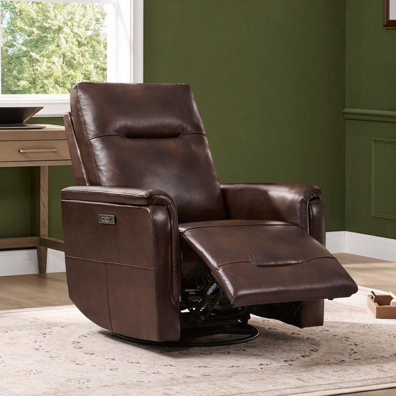 Top Grain Leather Dual Motor Swivel Glider Power Recliner with Power Headrest , Brown Top Grain Leather