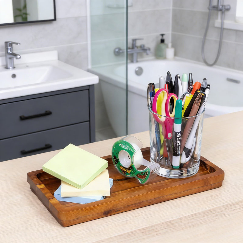 Acacia Wood Vanity Tray - Elegant Bathroom & Countertop Organizer For Cosmetics, Jewelry, Perfume, And Essentials, Premium Decorative Storage Tray