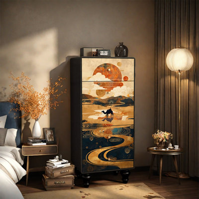 Armoire décorative à cinq tiroirs en bois de pin
