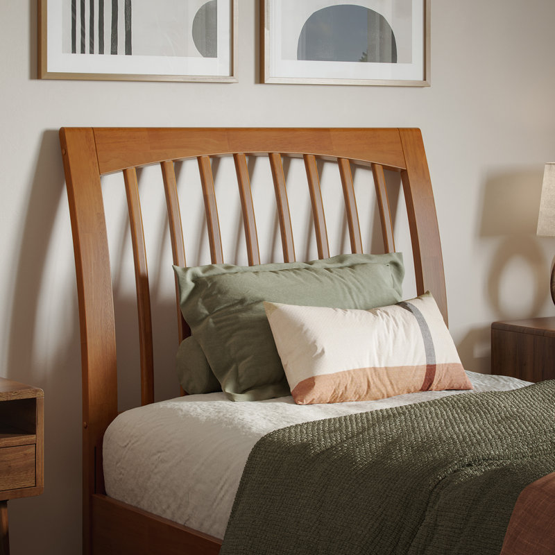 Omariah Solid Wood Traditional Slat Sleigh Headboard, Light Toffee, Twin