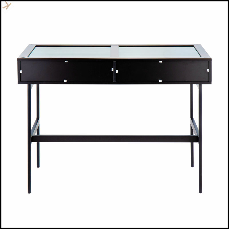Contemporary Wood And Steel Console Table With Glass Top, Perfect For Modern Entryways And Living Rooms, Black