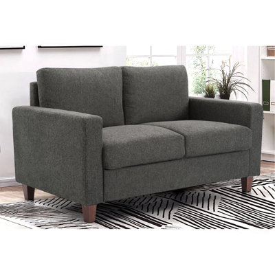 Mid-Century Modern 2-Seater Loveseat Sofa, Upholstered Fabric Couch With High Density Foam Cushion & Detachable Wooden Legs For Living Room Apartment