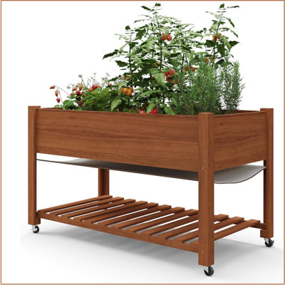 (Do not include the Oxford cloth ,thanks) Raised Garden Bed 48x24x32-inch Mobile Elevated Wood Planter Raised Beds W/lockable Wheels, Storage Shelf, And Protective Liner For Indoor/outdoor Gardening Flowers Cultivate Herbs,vegetables & Fruits