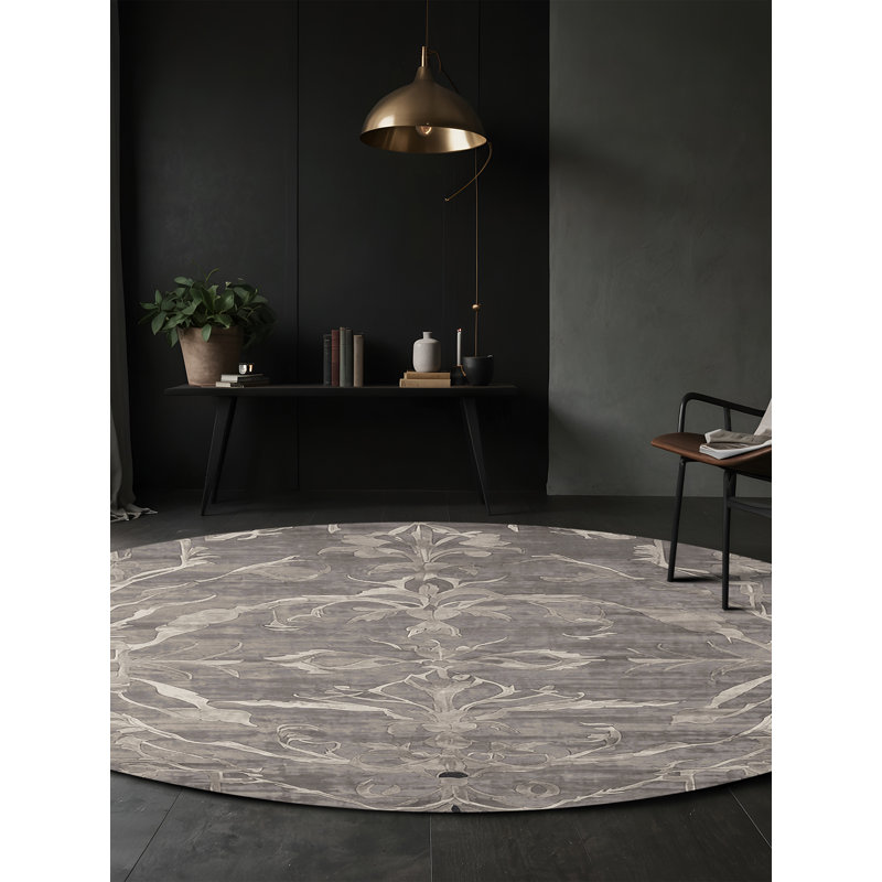 Tapis gris lavable à la machine, Rond 8 pi
