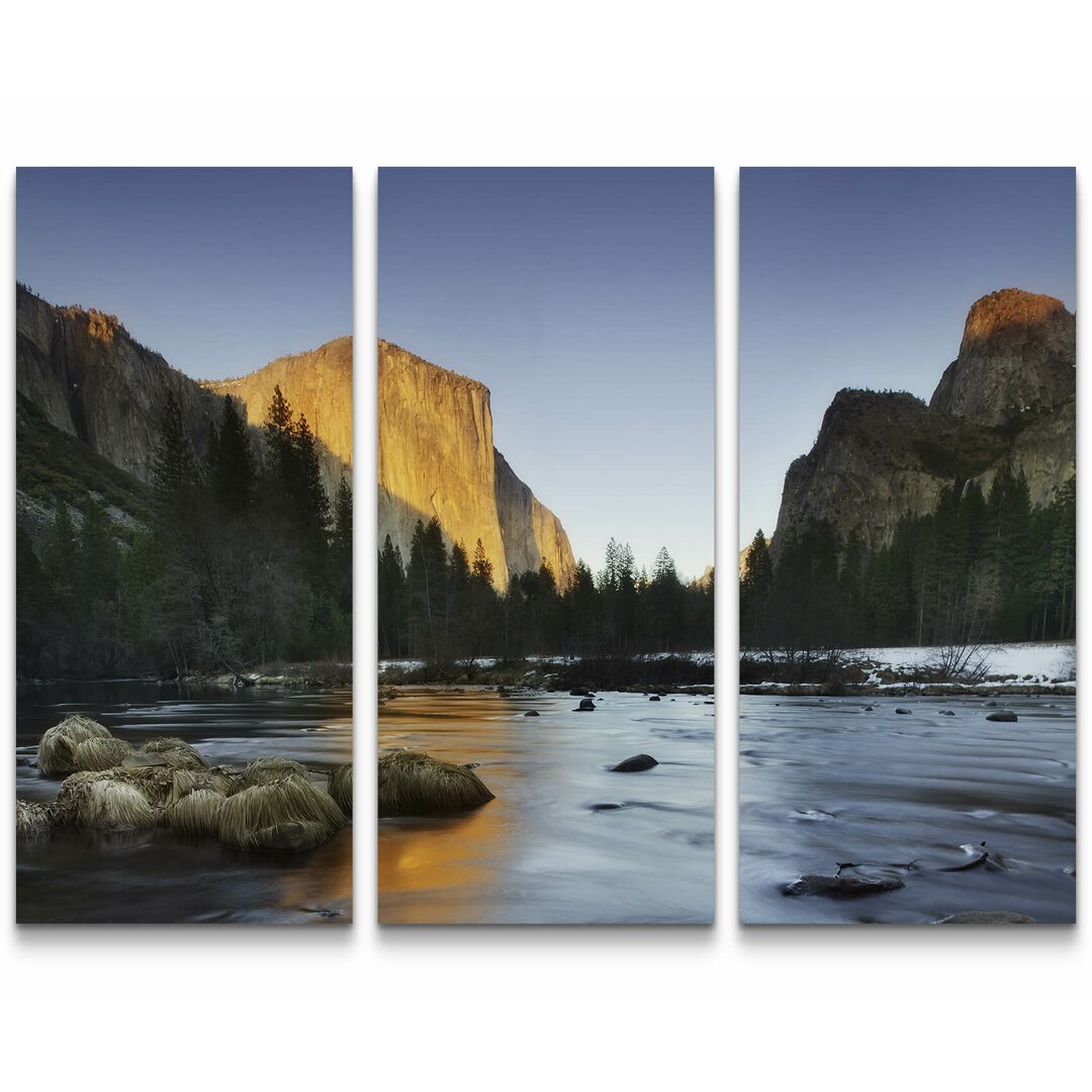 3-tlg. Leinwandbilder-Set See mit Steilwand im Yosemite-Nationalpark