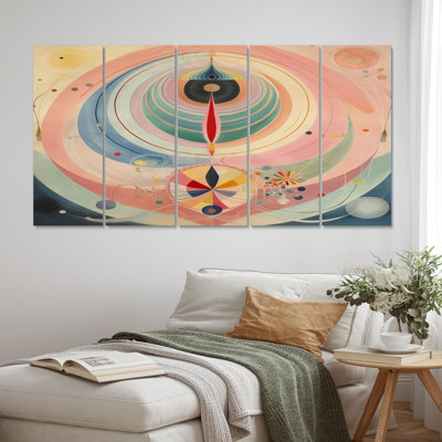 Universal Blossoming Pastel Harmony - Abstract Spirals Canvas Print - 5 Equal Panels