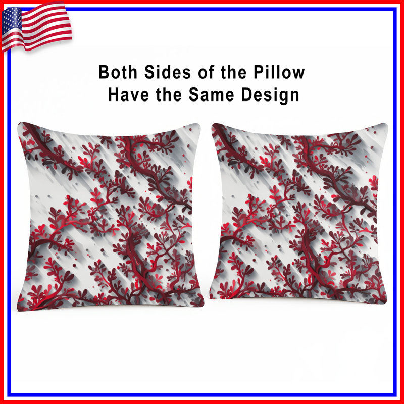 Red Branch Pattern Double Sided Throw Pillows, 20 x 20 inches