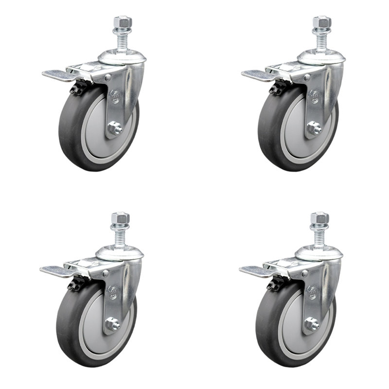 Ensemble de roulettes à tige pivotante en caoutchouc thermoplastique 5 mm 5 pouces