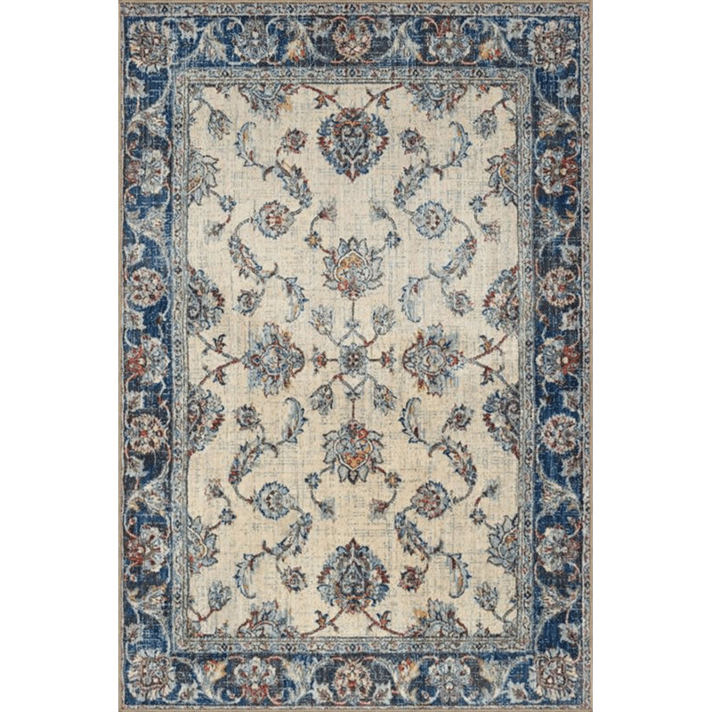 Tapis décoratif floral bleu traditionnel lavable à la machine, Sous-tapis rectangulaire de 3 pi 3 po x 4 pi 11 po