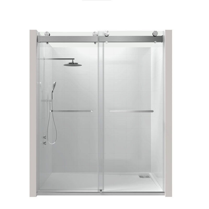 56 To 60 In. W X 76 In. H Double Sliding Frameless Soft-Close Shower Door With Premium 3/8 Inch (10Mm) Thick Tampered Glass And Easy-Cleaning Coating In Brushed Nickel 23D02-60BN