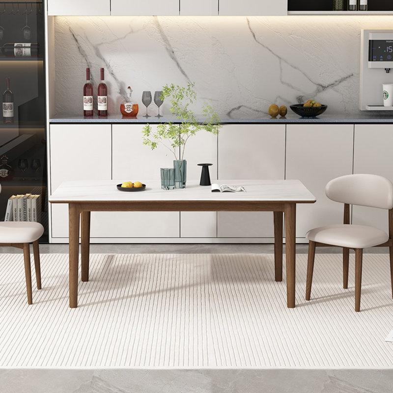 4 - Person White Rectangular Solid Wood Sintered Stone Tabletop Dining Table Set, 29.53" H x 55.12" W x 31.5" D