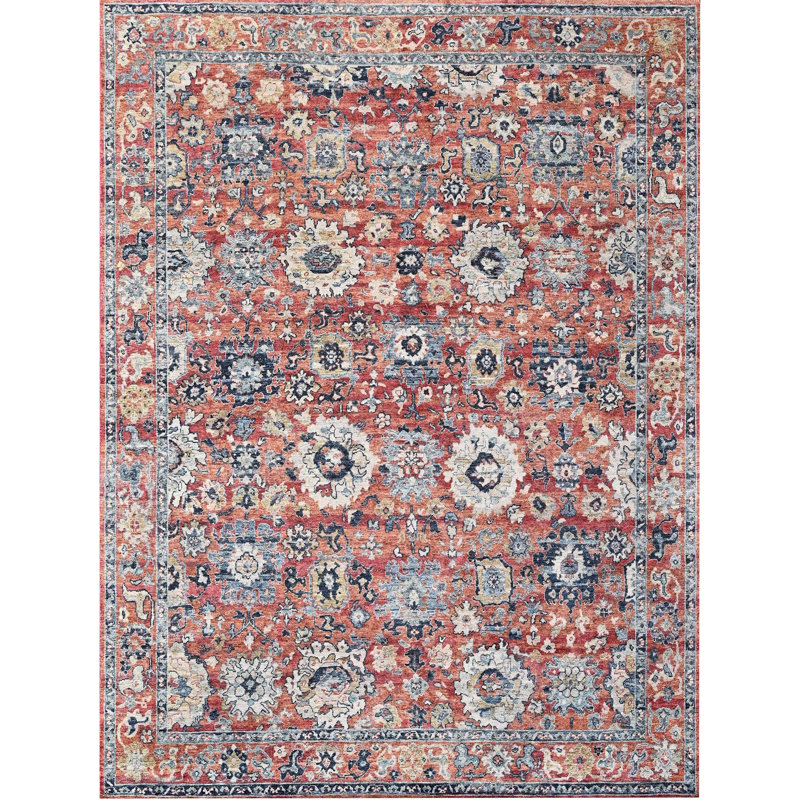 Hand Knotted Wool Area Rug in Rust, Rectangle 9' x 12'