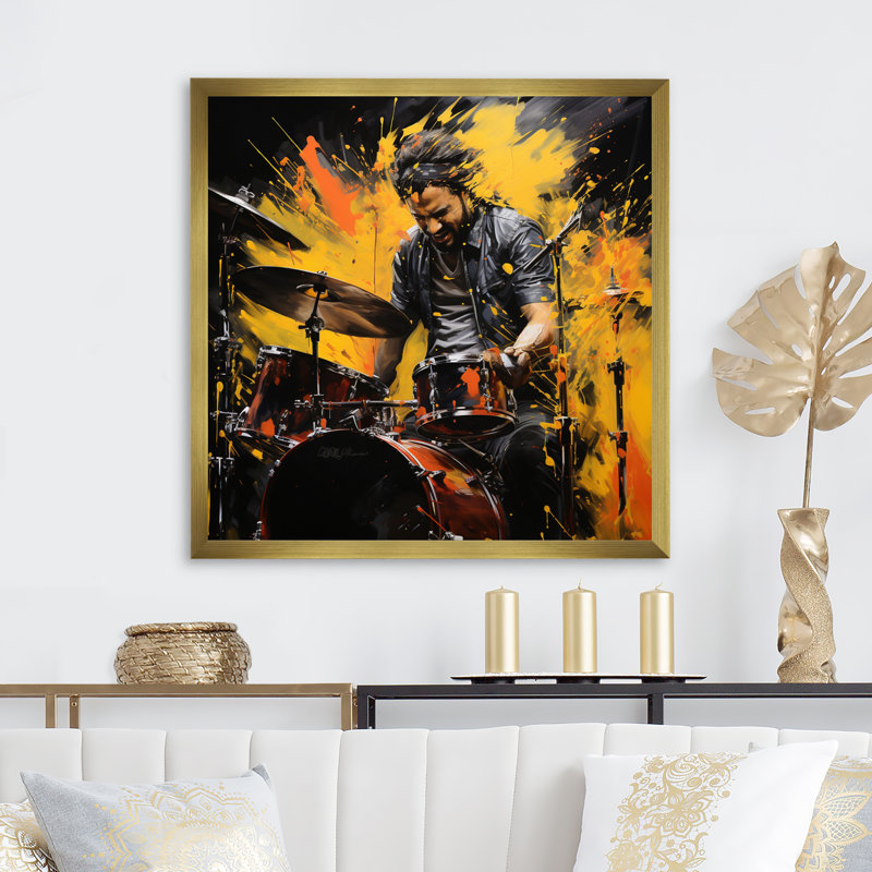 «Music Drummers Groove an I», reproduction, H 16 po x l 16 po x P 1 po, Cadre doré à une seule photo