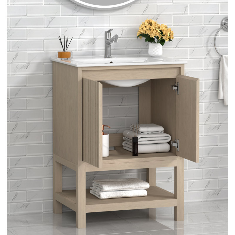 Mena 24" Single Vanity with Porcelain Top & Sink, Pre Assembled, 24"