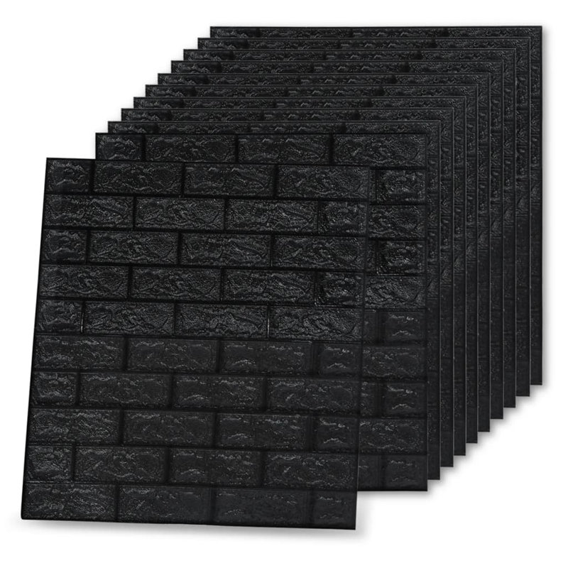 Chantrea 3D Embossed 10-Piece Wallpaper Tile, Black