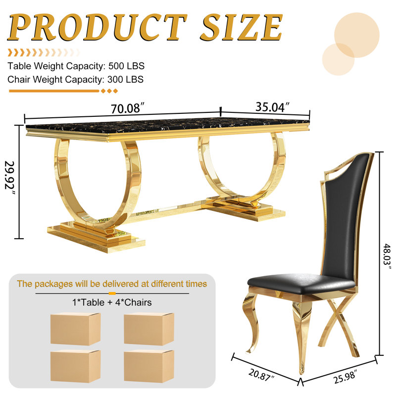 70.1'' Modern Dining Kitchen Table With And 4 Dining Chairs Set
