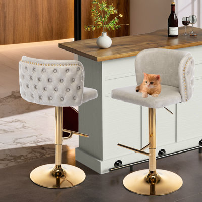 Modern Swivel Adjusatble Height Barstools Back Tufted（Set of 2） by Blu Aired Merch