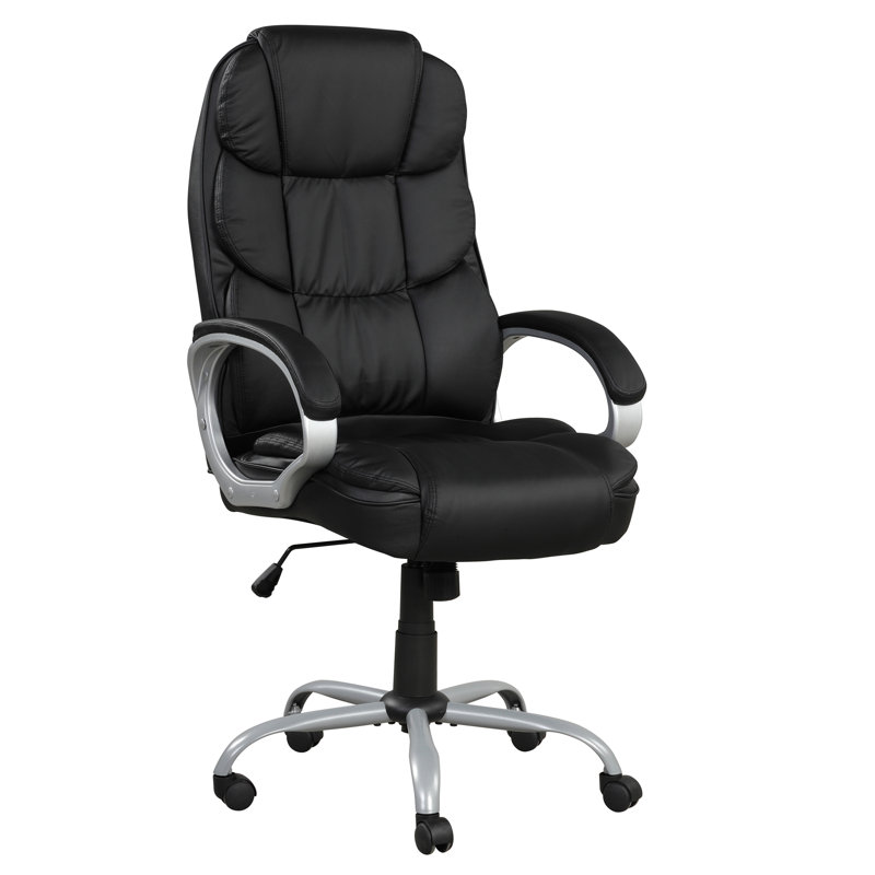 Chaise de bureau en similicuir noir avec réglage de la hauteur, pivotant à 360 degrés, inclinaison de 15 po, ergonomique confortable, structure en contreplaqué, conception rectangulaire réglable pour ordinateur