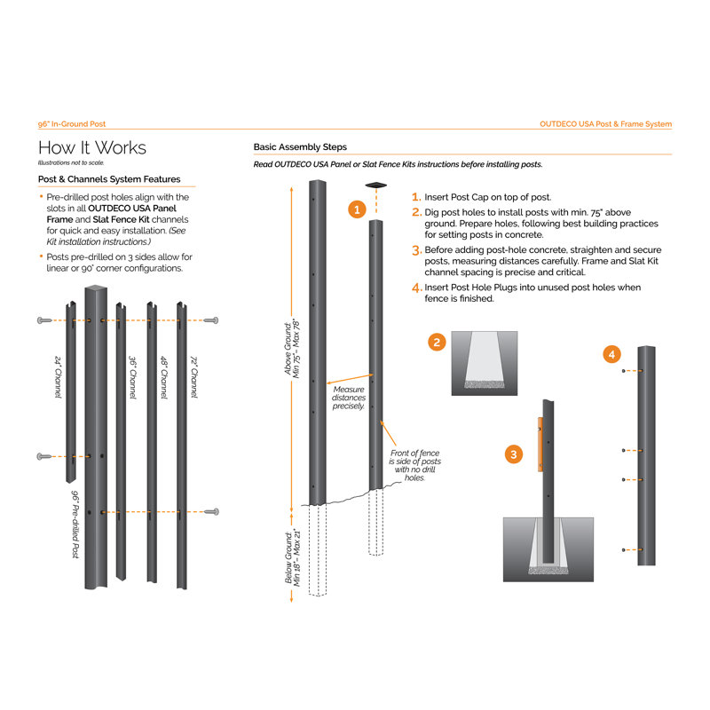 Black Metal 96" Privacy Fence Post System with Welded Base Plates