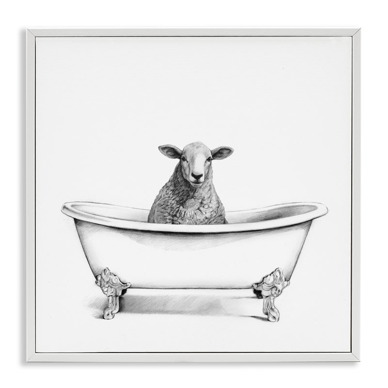 Mouton laineux dans la baignoire, Giclée encadrée blanc bord de mer, H 17 po x l 17 po