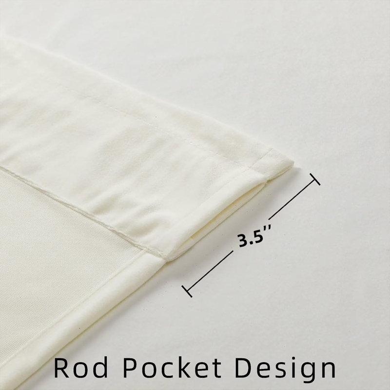 Ivory Velvet Rod Pocket Noise Reducing Room Darkening Curtains Panels, 52" W x 108" L