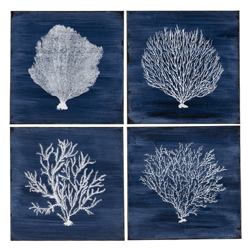 Four Corals 4-Piece Coastal Framed Canvas Set
