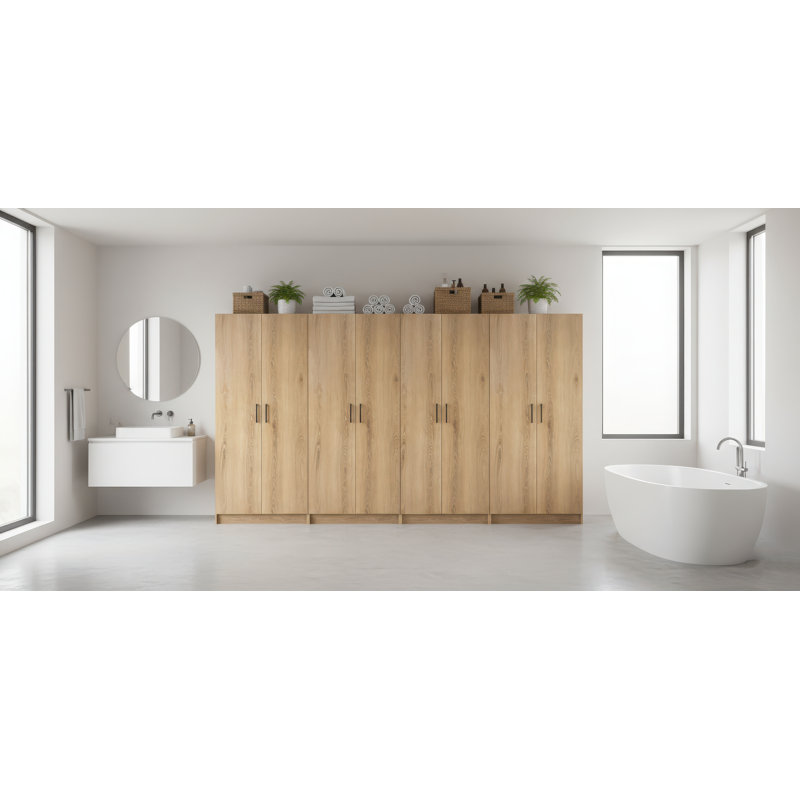Modex Oak Multi-Purpose Utility Storage Cabinet (4-Piece Set), 70.9" H x 126" W x 15.7" D, Oak