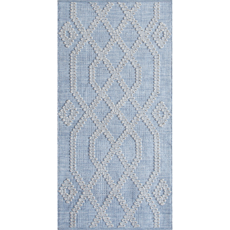 Cable Geometric Rug, Blue, Runner 2'6" x 5'