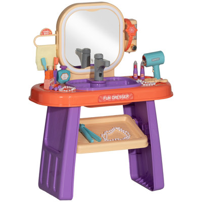 Zoomie Kids Kids Vanity Set with Mirror, LED Light, Music, 23 Accessories by Zoomie Kids