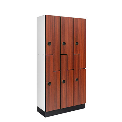 2-Tier Triple Column Z-Style Door 6-Compartment Wood Storage Locker with Digital Lock