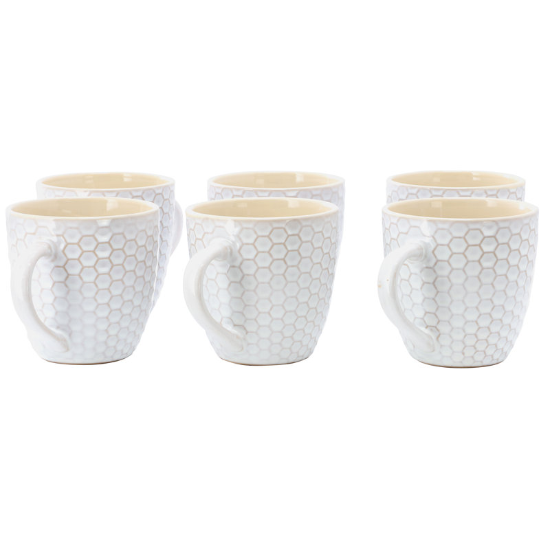 6 pièces 15 oz. Ensemble de tasses, couleurs assorties, Blanc