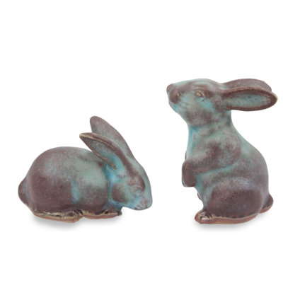 Ensemble de figurine lapin en céramique fabriqué main 2 pièces Rami