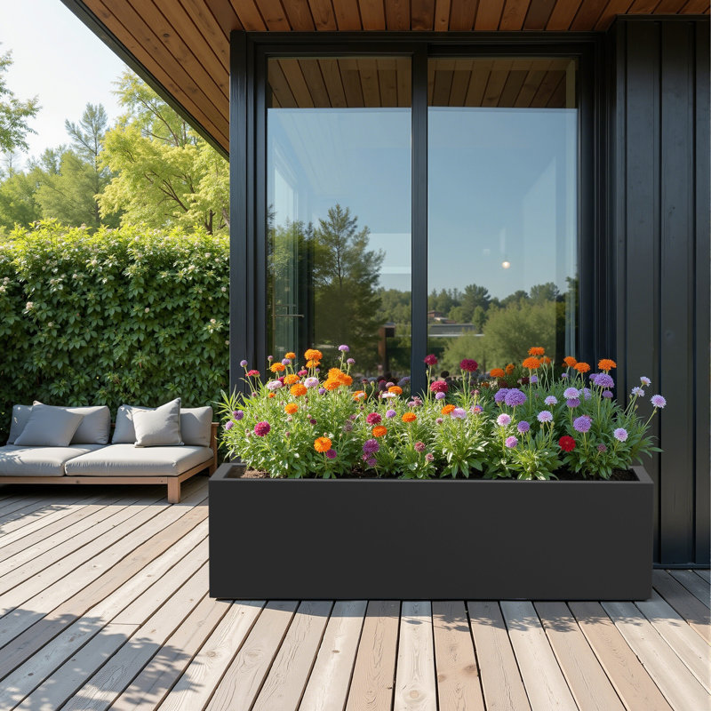 Jardinières rectangulaires en métal pour plantes d'extérieur, H 9 po x l 36 po x P 9 po, Noir