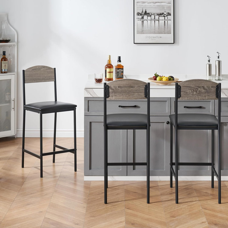 Counter Stool with Metal Frame, 50.83 cm, Black/Grey