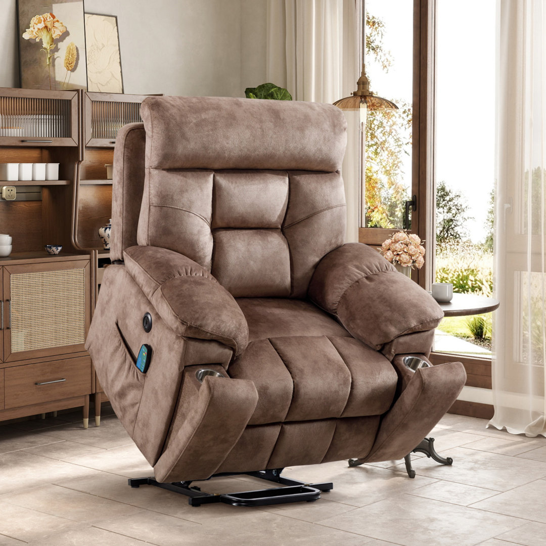 42.7" Wide Oversize Microfiber Lift Assist Reclining Chair with Massage Heating & Dual Hidden Cupholders & USB & Side Pocket