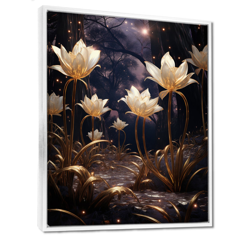 Magique nuit blanche de tulipes - salon d'art mural tulipes, H 20 po x l 12 po x P 1 po, Toile encadrée flottée blanche