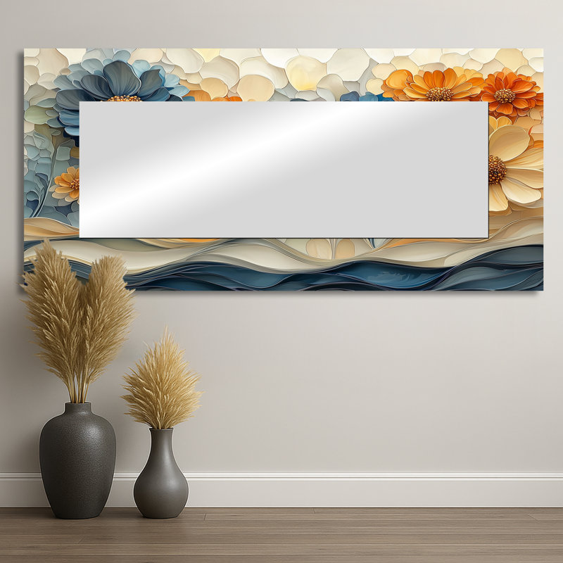 Dreamscape Dancing parmi les Zinnias I - Art mural miroir floral - imprimé sur métal, 28 po x 60 po