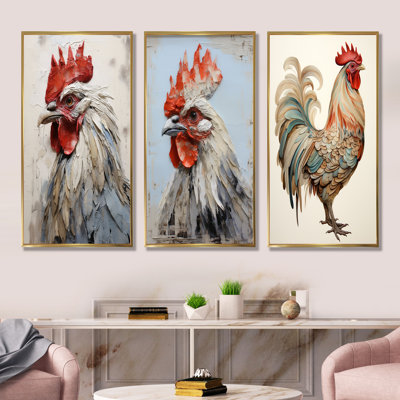 Loyal Rooster Portrait - Ensemble de 3 reproductions d'art mural coq