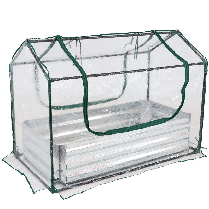 Garmer Outdoor Mini Greenhouse with Metal Raised Garden Bed and Clear Cover - 4' x 2', 36" H X 50" W X 27" D